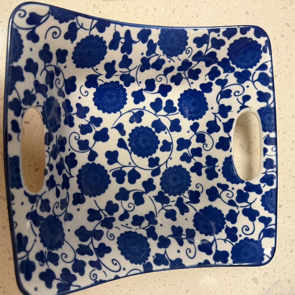 Certified International Blue and‎ White Floral Square Plate
